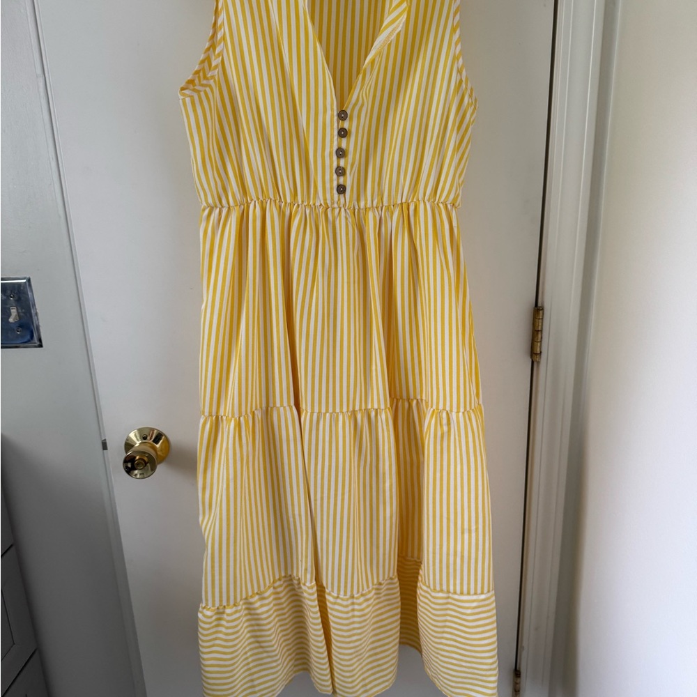 Yellow Striped Sleeveless Dress L